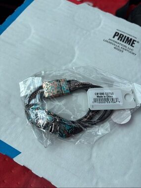 Turquoise-Patina Multi-Strand Leather Like Bracelet - elephant design